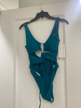Popular Women's Teal Cutout One-Piece Swimsuit